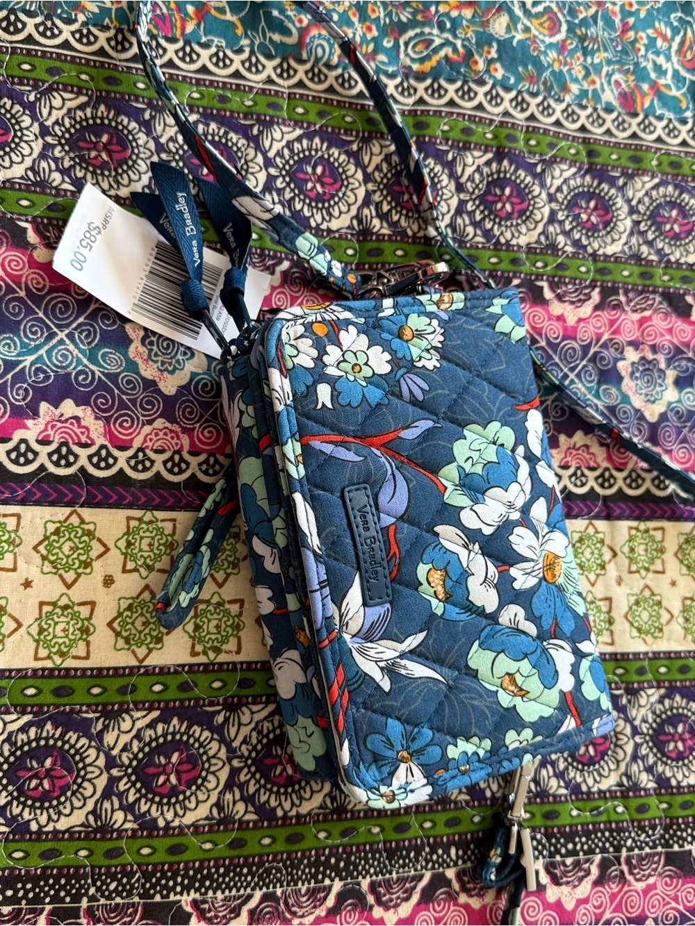 Vera Bradley Navy Blue Floral Quilted Crossbody Wallet